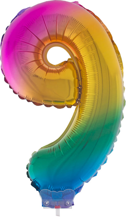 Zahlen Folienballon 41 cm mit Stab - Regenbogen Zahl 9