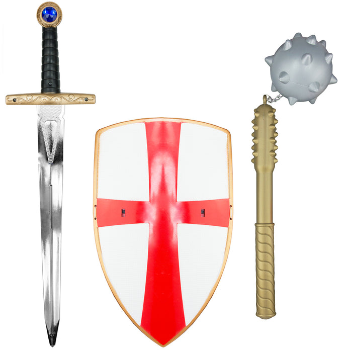 Ritter Set - Schild, Schwert und Morgenstern Rot