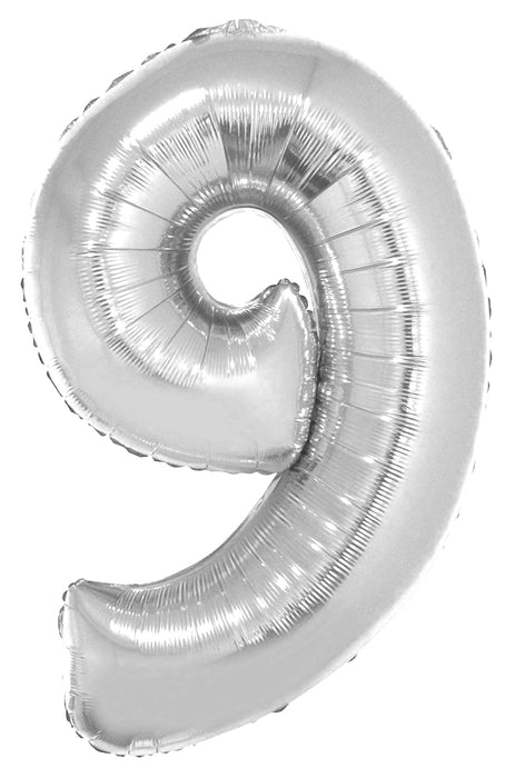 XXL Zahlen Folienballon 100 cm - Silber Zahl 9