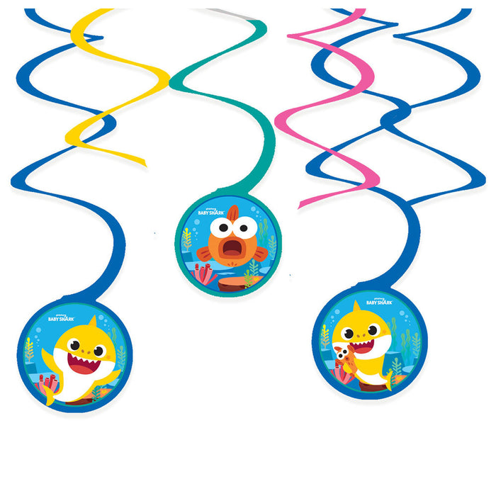 Amscan "Baby Shark" - 6 Deko-Spiralen Girlanden Hai-Motiv 9908481 | Kinder Geburtstag Partydekoratio