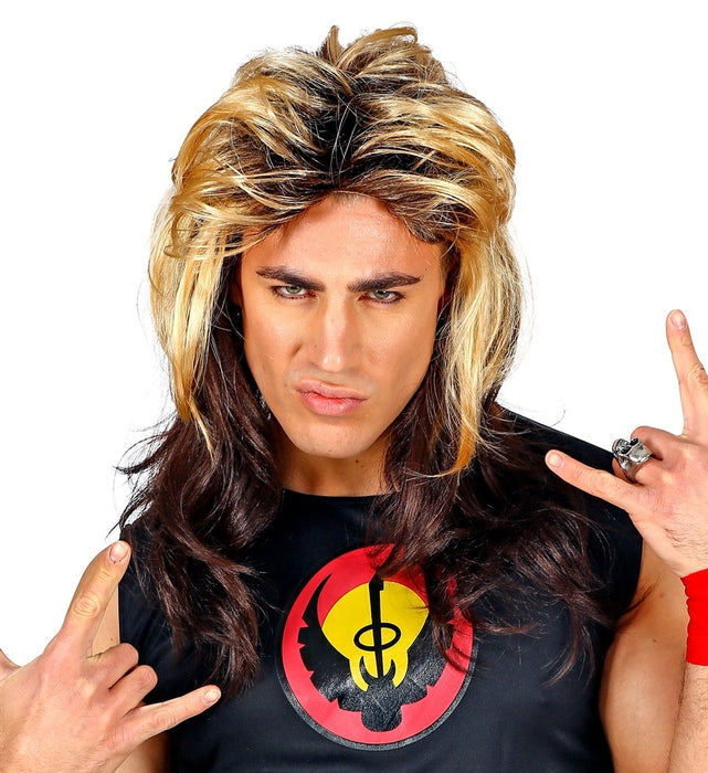 80er Jahre Rockstar Vokuhila Perücke für Herren - Blond Braun