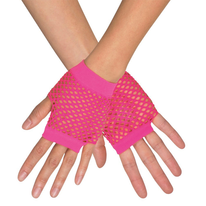 Kurze Fingerlose Netz Handschuhe "New York" | Neon Pink