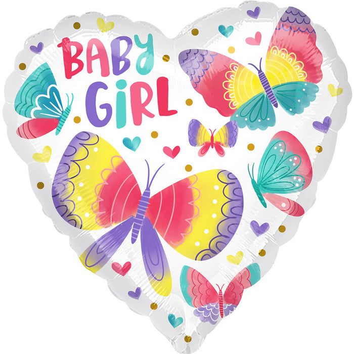 ABC18 Herz Folienballon Ø 43 cm "Baby Girl" Wasserfarben |Babyparty Dekoration für Mädchen