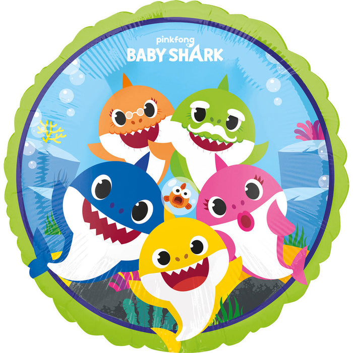 Amscan "Baby Shark" - Folienballon Rund Ø 46 cm Hai-Alarm 4075801 | Kinder Geburtstag Partydekoratio