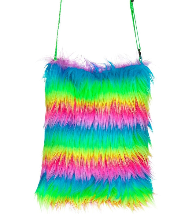 Neon Plüsch Handtasche 20 x 24 cm | Regenbogen