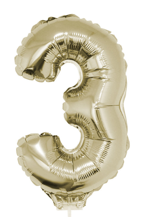 Zahlen Folienballon 41 cm mit Stab - Champagner Zahl 3