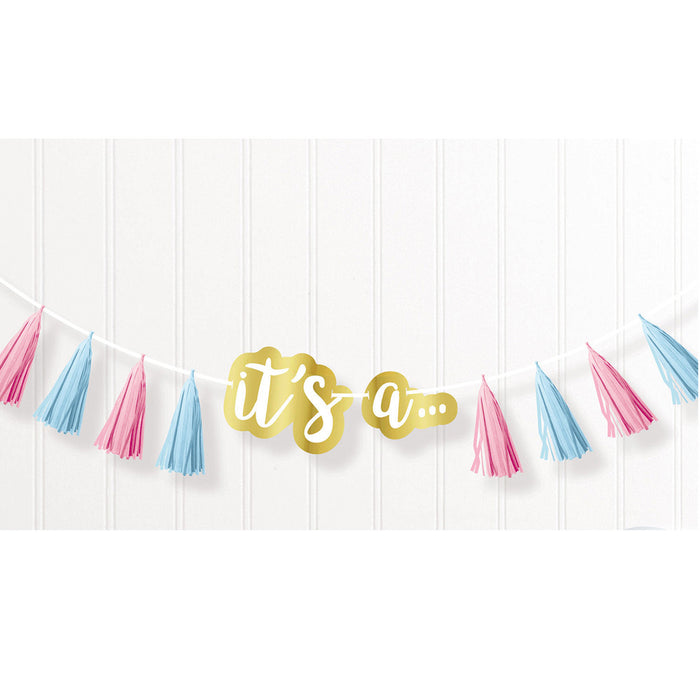 Amscan "The Big Reveal" - Quasten Girlande 240 cm Rosa Blau 220417 | Gender Baby Party Dekoration