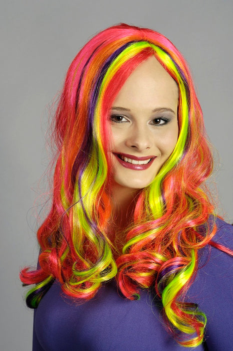Cosplay Langhaar Perücke Nicki für Damen - Rot mit bunten Strähnen