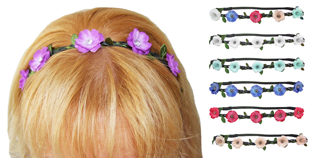Blumen Haarband mit Blüten und glitzernden Schmucksteinen Rot