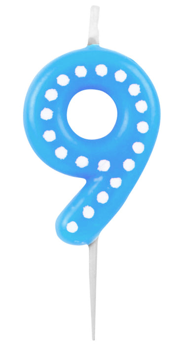Zahlenkerze mit Punkten 6,5cm | Blau # 9