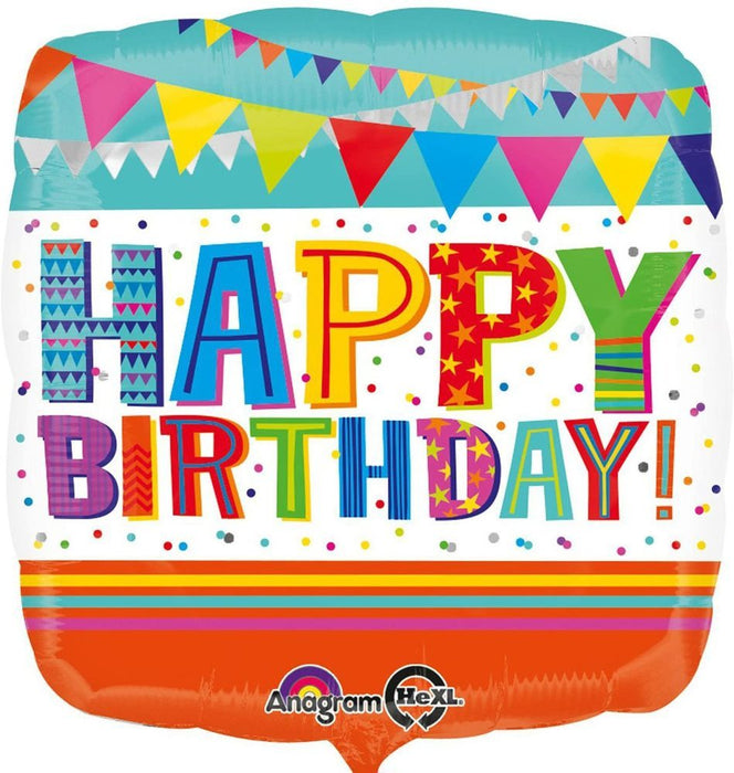 ABC18 Eckig Folienballon "Happy Birthday" Bunt | Ø 43 cm