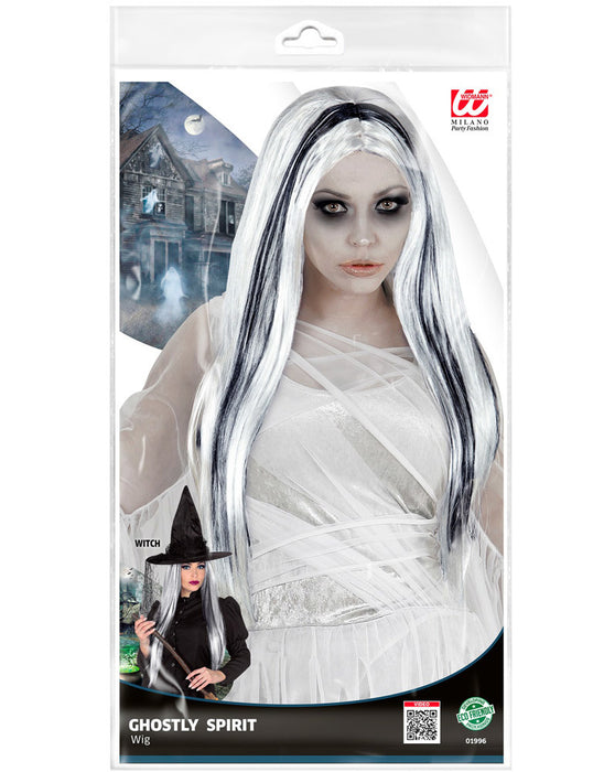 Langhaar Vampir Perücke "Geisterbraut" | Weiß Schwarz