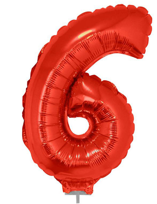 Zahlen Folienballon 41 cm mit Stab - Rot Zahl 6