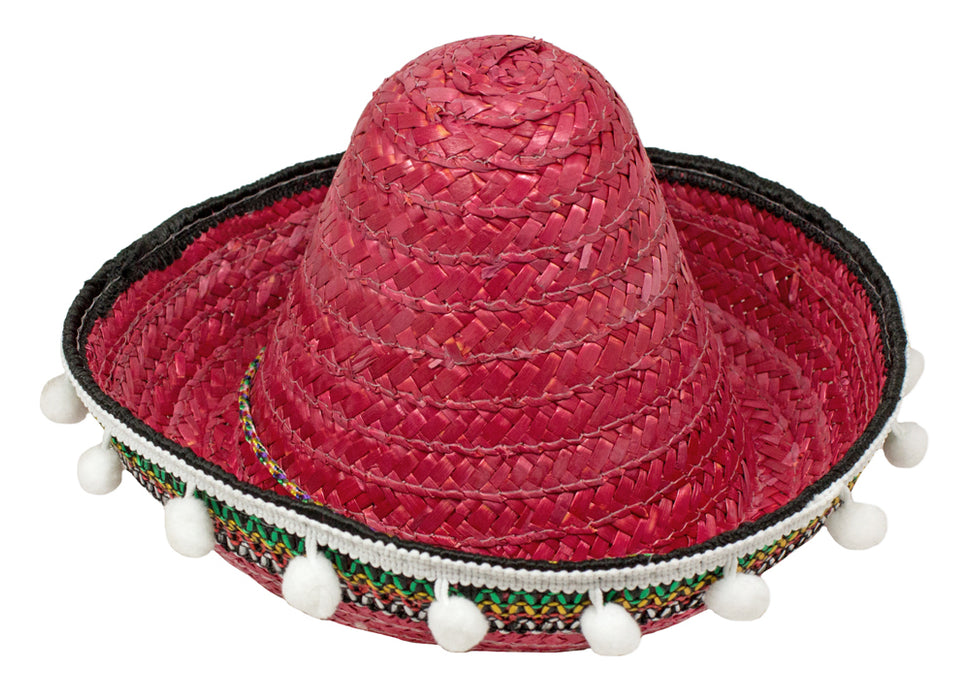 Kinder Mexikaner Sombrero mit Troddeln - Ø 25 cm | Rot