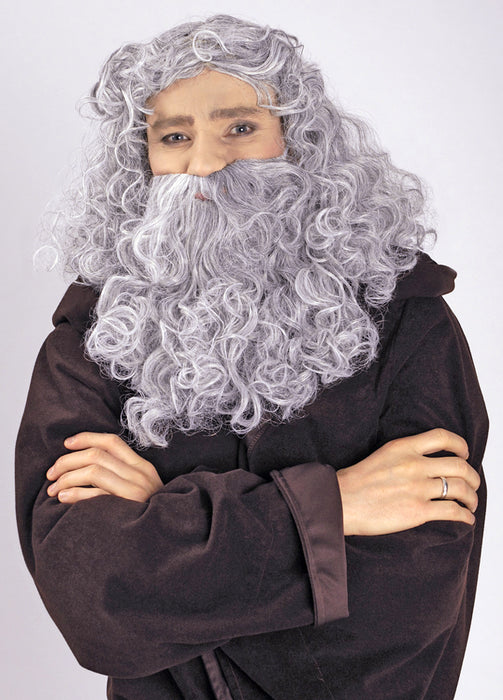 Zauberer Perücke "Merlin" mit Bart | Silber Grau