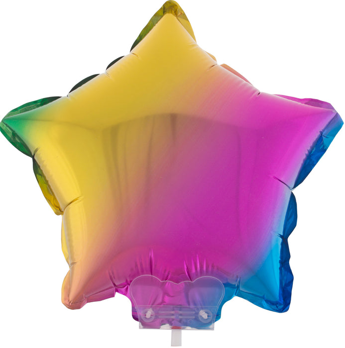 Stern Folienballon 28 cm mit Stab - Regenbogen