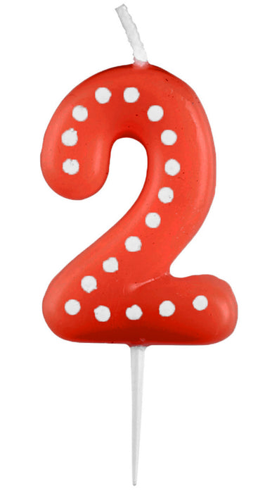 Zahlenkerze mit Punkten 6,5cm | Rot # 2