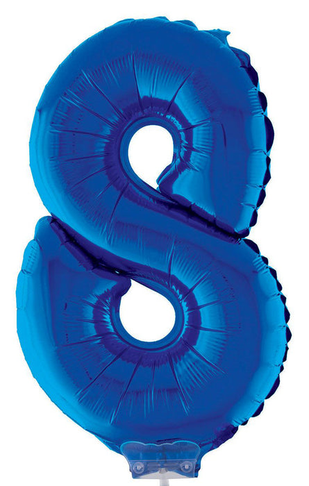 Zahlen Folienballon 41 cm mit Stab - Blau Zahl 8
