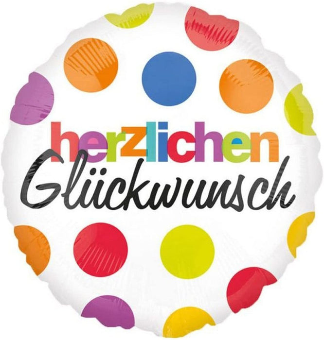 ABC18 Folienballon "Herzlichen Glückwunsch" Punkte Bunt | Ø 43 cm