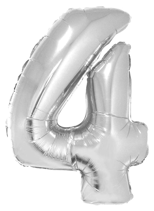 XXL Zahlen Folienballon 100 cm - Silber Zahl 4