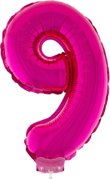Zahlen Folienballon 41 cm mit Stab - Pink Zahl 9