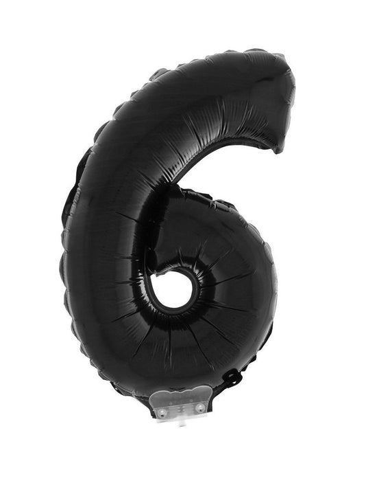 Zahlen Folienballon 41 cm mit Stab - Schwarz Zahl 6