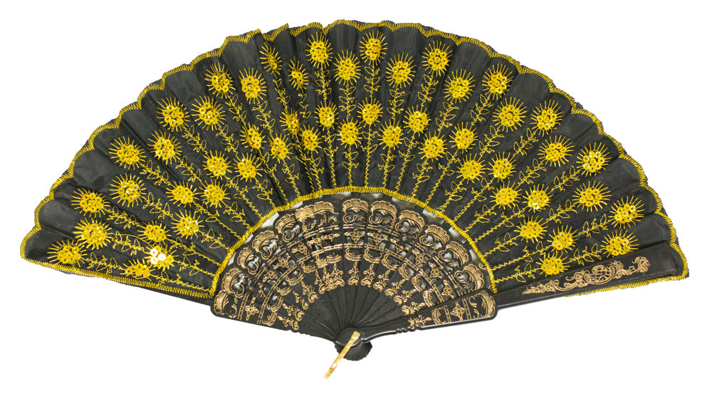 Barock Fächer mit Glitzer Pailletten - Schwarz Gold