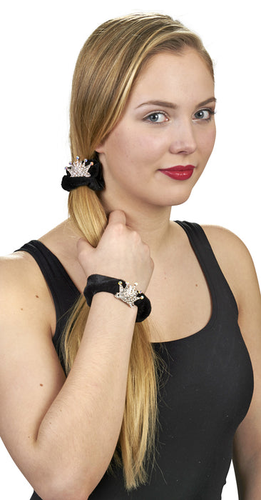 Samt Zopfband mit Strass Krone