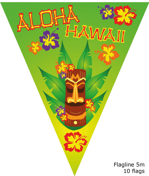 Aloha Hawaii Party Artikel zur Dekoration - Wimpelkette Grün Aloha 5m
