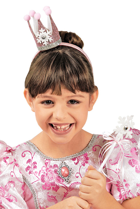 Schneekönigin Prinzessin Set für Mädchen 2-tlg. | Rosa - Haarreif und Zauberstab
