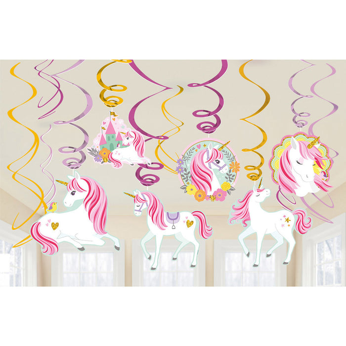 Amscan "Magical Unicorn" 12 Einhorn Deko-Spiralen - 671929 | Girlanden Kinder Geburtstag Partydekora