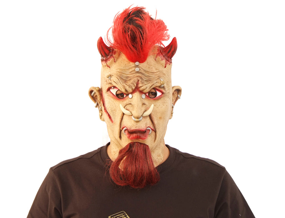 Halloween Horror Latex Maske "Teufel" Dämon mit Haaren | Rot