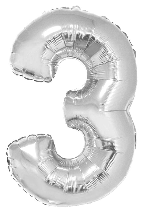 XXL Zahlen Folienballon 100 cm - Silber Zahl 3