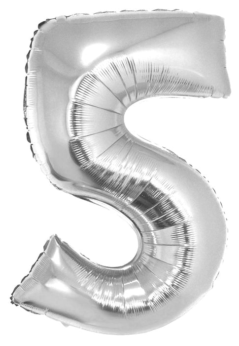 XXL Zahlen Folienballon 100 cm - Silber Zahl 5