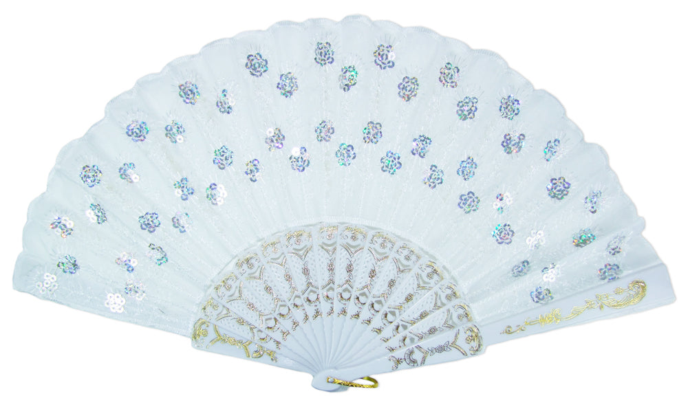 Barock Fächer mit Glitzer Pailletten Weiß
