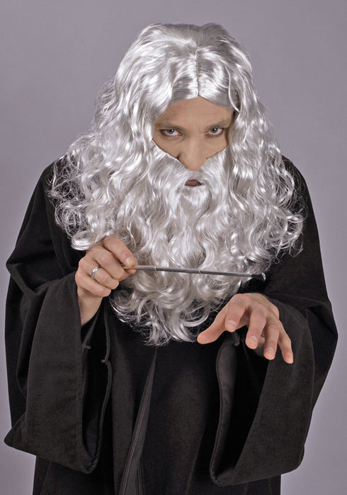 Zauberer Perücke "Merlin" mit Bart | Silber Grau