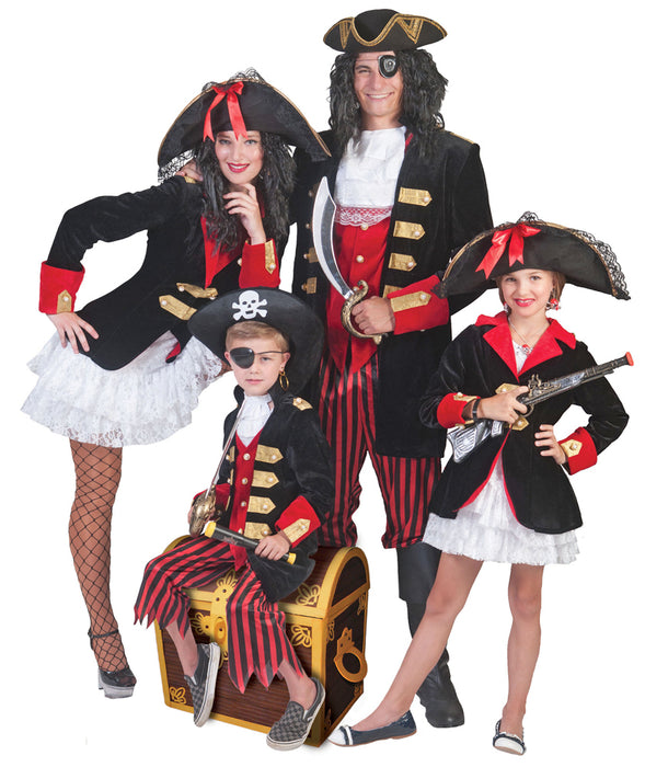 Piraten Kostüm "Joe" für Herren | Schwarz Rot mit Gehrock