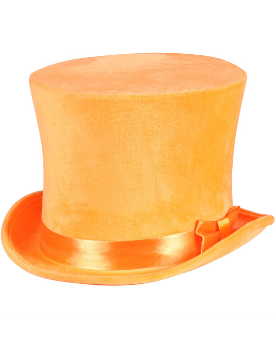 Zylinder "Flair" Velour mit Satinband 60 cm | Neon Orange - Hut Erwachsene