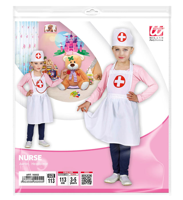 Kinderkostüm Krankenschwester mit Schürze und Haube | Weiß Rot