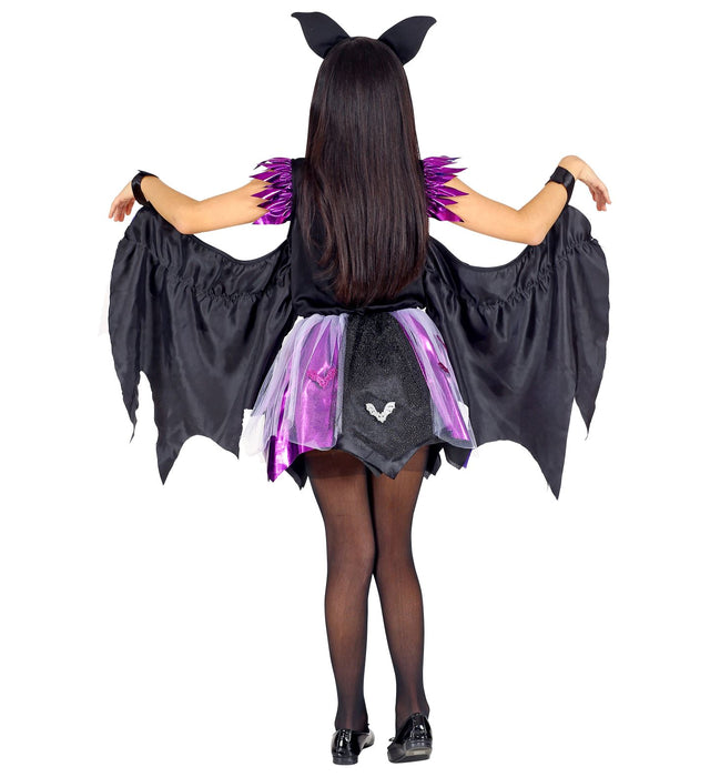 Glitzer Fledermaus Kinderkostüm - Kleid mit Flügeln | Schwarz Lila