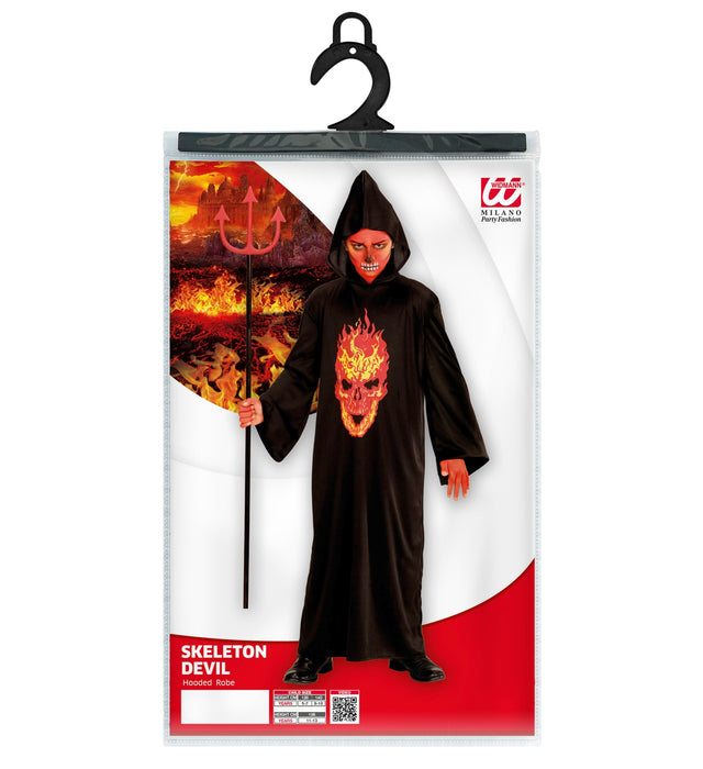 Teufelskostüm "Skeleton Devil" für Kinder mit Kapuze | Schwarz Rot