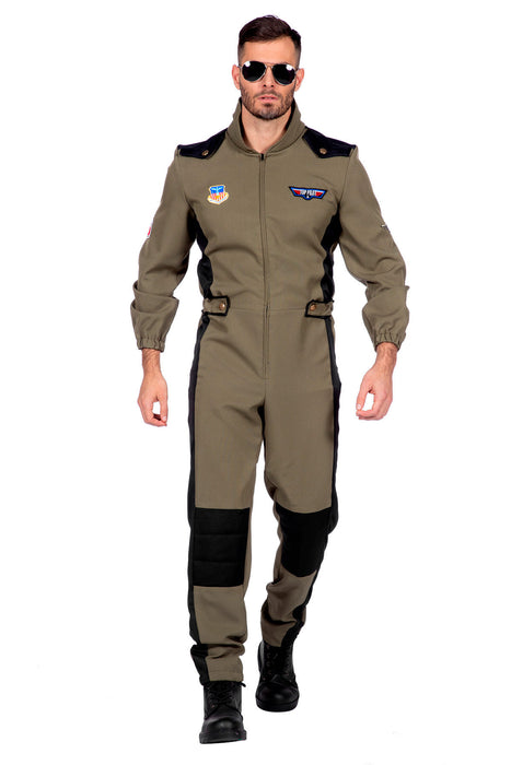 Top-Pilot Kostüm für Herren - Flieger Overall | Olivgrün