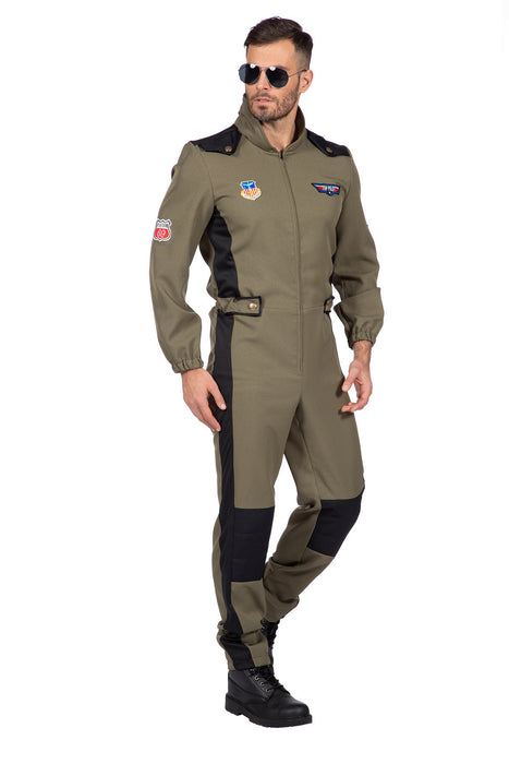 Top-Pilot Kostüm für Herren - Flieger Overall | Olivgrün