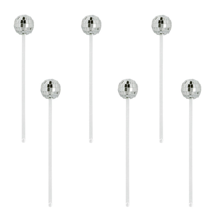 Rührstäbchen-Set "Discokugel" | 6 Stück - Silber - 20 cm