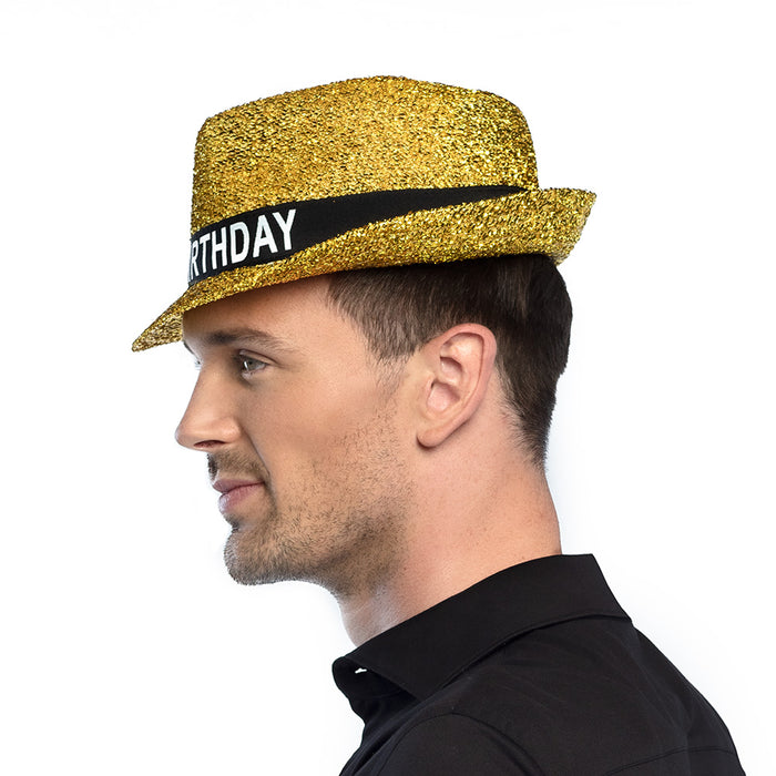 Hut Sparkling "Happy Birthday" für Erwachsene | Gold