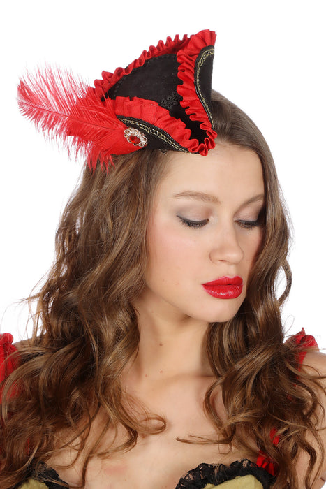Mini Piratenhut "Rubin" für Damen | Schwarz Rot - Seeräuberin