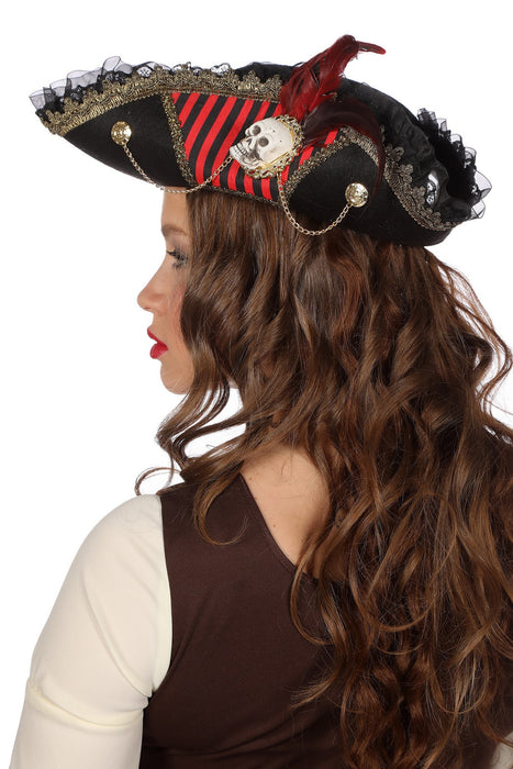 Piratenhut „Luxus“ für Damen | Schwarz Rot - Seeräuberin