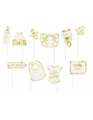 Foto-Props Hello Baby Gold 10-tlg. Babyparty Dekoration für Mädchen