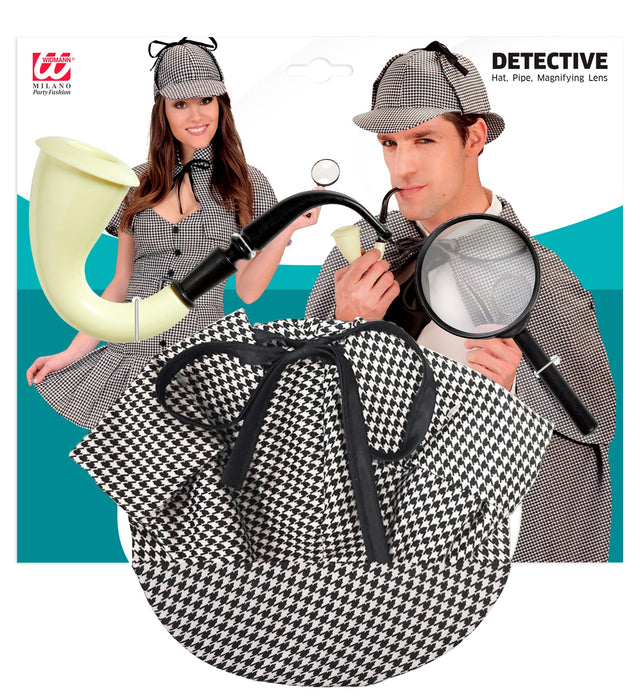 Detektiv Kostüm Set - 3-tlg. | Mütze Lupe Pfeife