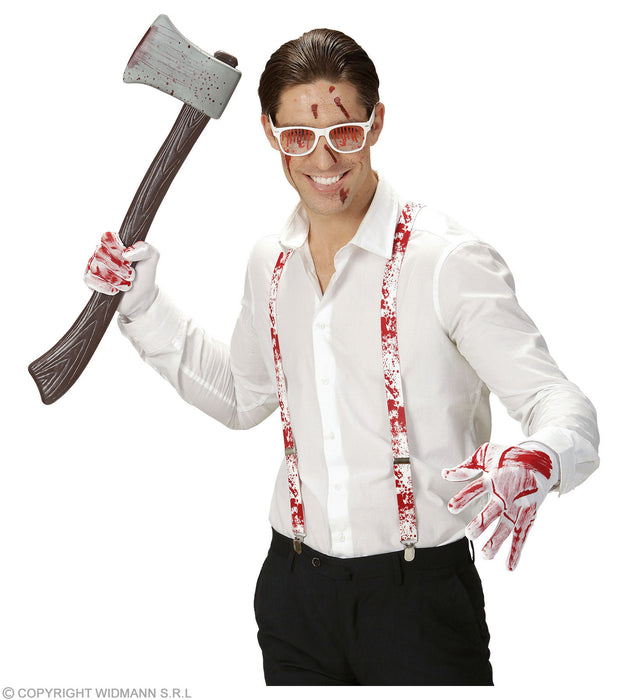 Blutiges Halloween Set 4-tlg. | Brille, Hosenträger, Handschuhe